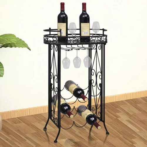 vidaXL Stojalo za vino in kozarce za 9 steklenic kovinsko, (20622829)