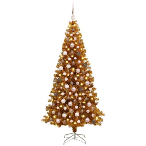 vidaXL Umetna božična drevesa med 300 LED z stojalom Zlata 180 cm PET Cene