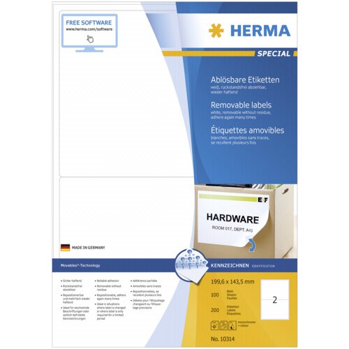 Herma Removable Labels 10314 100 Sheets 200 kom 199,6x143,5 Slike