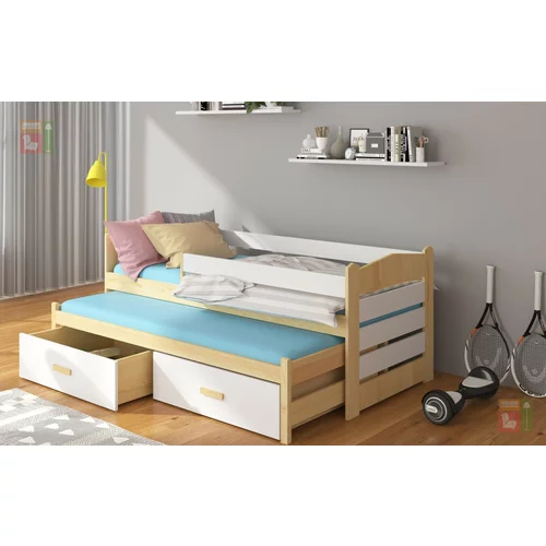 ADRK Furniture Dječji krevet Tiarro s zaštitnom ogradom - 90x200 cm - borovina/bijela