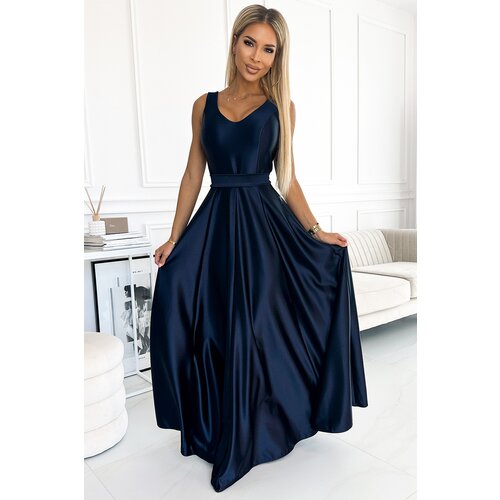 Numoco Long satin dress with neckline and bow Cijene