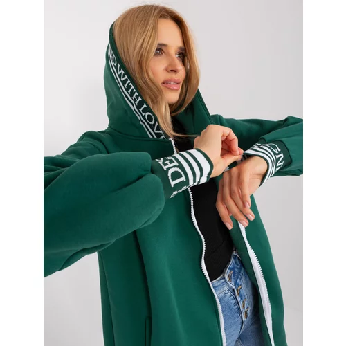 Fashion Hunters Dark green zip-up sweatshirt with cuffs