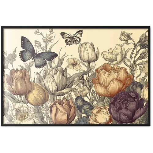  Plakat Colorful Tulips on a Cream Background 42x29.7 Crni okvir Cene