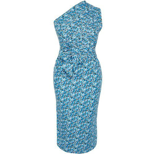Trendyol curve blue printed fitted one-shoulder asymmetrical gather and degaje detailed knitted Cene