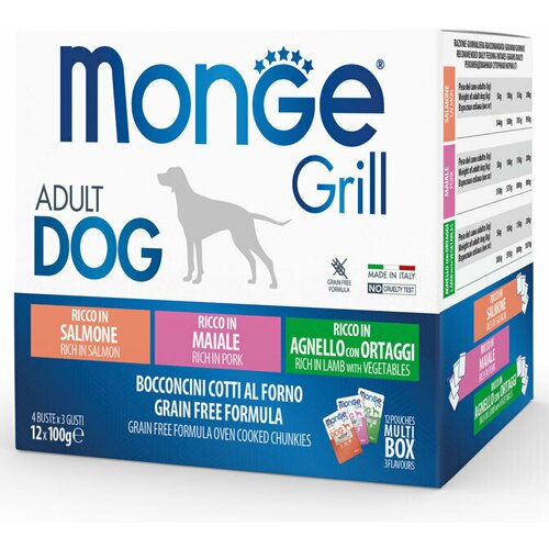 Monge grill dog mix sos za pse - jagnjetina, svinjetina i losos 12x100g Slike