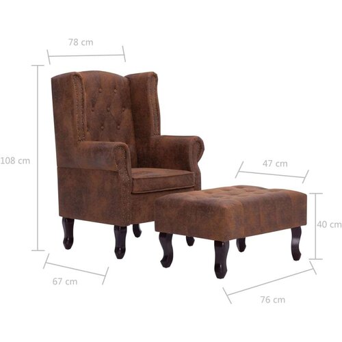 In fotelja Chesterfield s tabureom od umjetne bru&amp;scaron;ene kože smeđa Slike