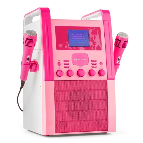 Auna KA8P-V2 BK, ružičasta, karaoke sustav s CD playerom, AUX, 2 mikrofona