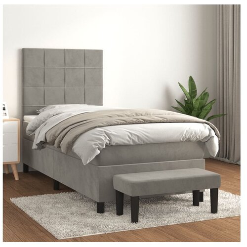 Box spring postelja z vzmetnico svetlo siva 80x200 cm žamet Cene