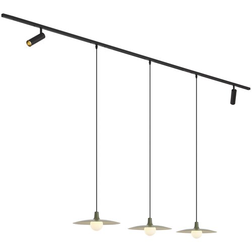 QAZQA Sodobni sistem tirnih svetil črn z 2 reflektorjema in 3 visečimi svetilkami zelene barve 1-fazni - Slimline Uzzy Panzi Slike