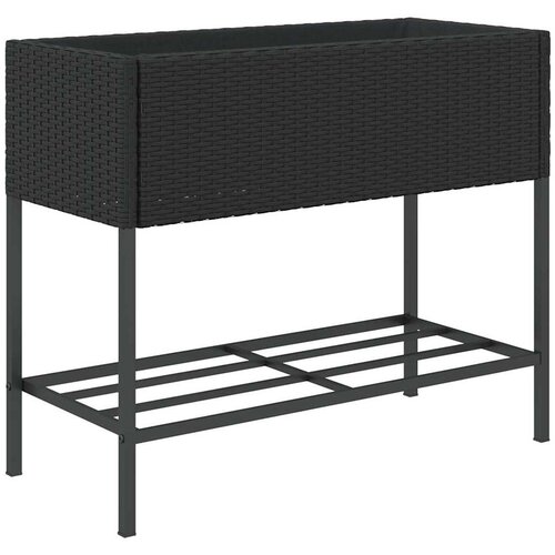  Vrtne sadilice s policom 2 kom crne 90 x 40 x 75 cm poliratan Slike