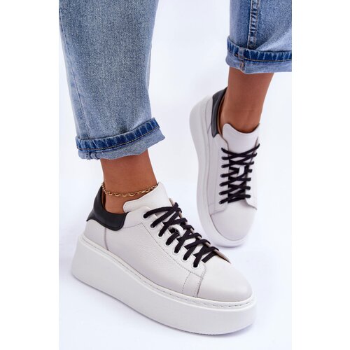 LEMAR Women's Leather Platform Sneakers White 10150 Cijene