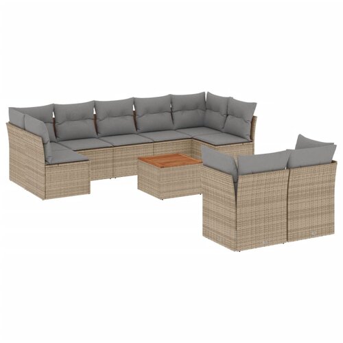  10-dijelni set vrtnih sofa s jastucima bež od poliratana Slike