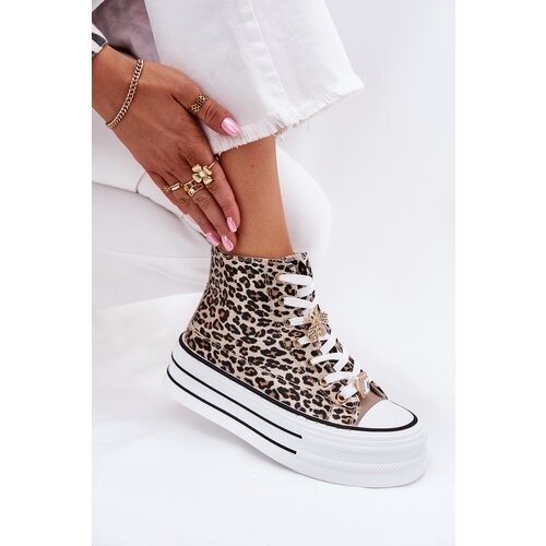Boto Womens High Top Sneakers On Massive Platform With Clips Leopard Gold Olivana Cene
