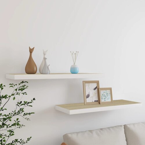 VidaXL Stenske police 2 kosa hrast in bele 80x23,5x3,8 cm MDF Slike