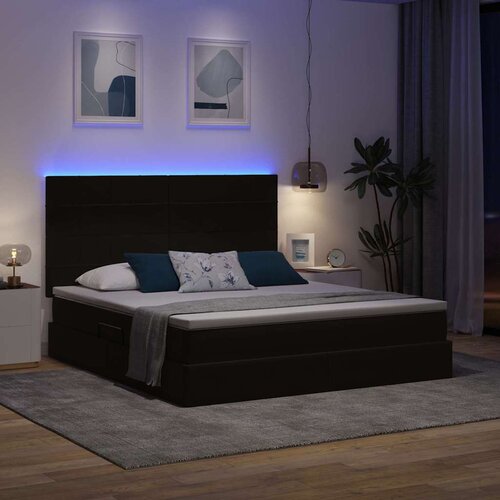  LED krevet za pohranu s madracem Crna 180 x 200 cm Bar&amp;scaron;un Slike