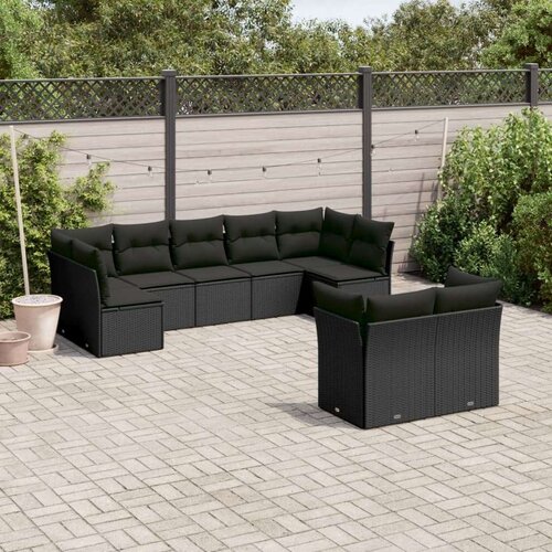  9-dijelni set vrtnih sofa s jastucima crni od poliratana Slike