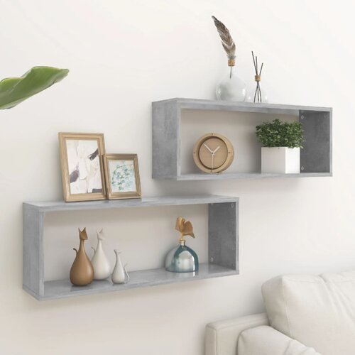 VidaXL Kockaste zidne police 2 kom boja betona 60 x 15 x 23 cm iverica Slike