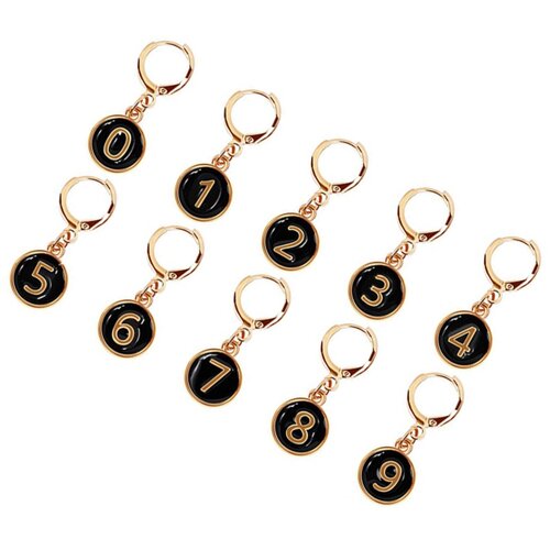 INF Set of 10 Alloy Enamel Number Stitch Markers 0-9 for Knitting and Crochet Black, (5000324988) Cene