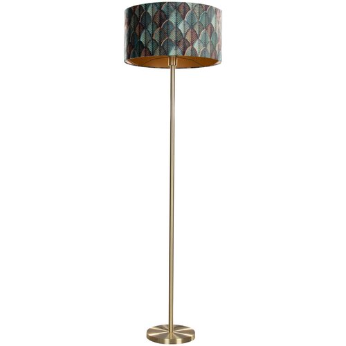  Vloerlamp messing tripod met velours lampenkap blad dessin met gouden binnenkant - Cortin Cene