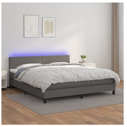 VidaXL Krevet box spring s madracem LED sivi 160x200cm od umjetne kože Slike