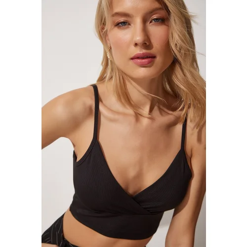 Happiness İstanbul Women's Black Straps Crop Knitted Bustier