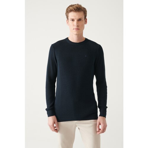 Avva Men's Navy Blue Crew Neck Jacquard Slim Fit Slim Fit Knitwear Sweater Slike