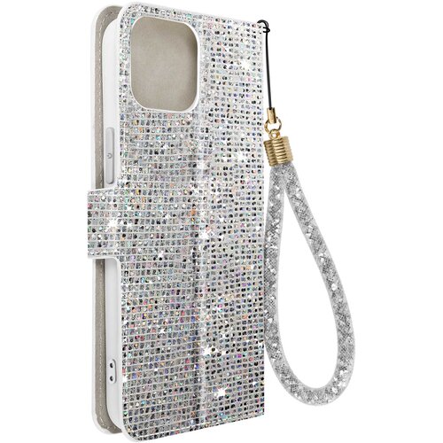 AVIZAR Ovitek z blešcicami za iPhone 15 Plus, vgrajena denarnica, Disco Glam Edition - srebrn, (20938277) Cene