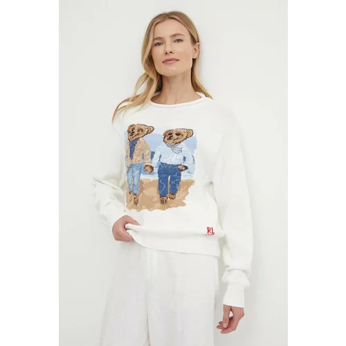 Polo Ralph Lauren Bombažen pulover bela barva, 211935308