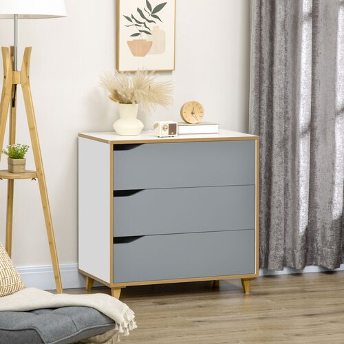 HOMCOM Komoda s tremi predali iz iverne plo&amp;scaron;če in MDF za spalnico in dnevno sobo, 75x42x75 cm, belo siva in rjava, (20745398) Slike