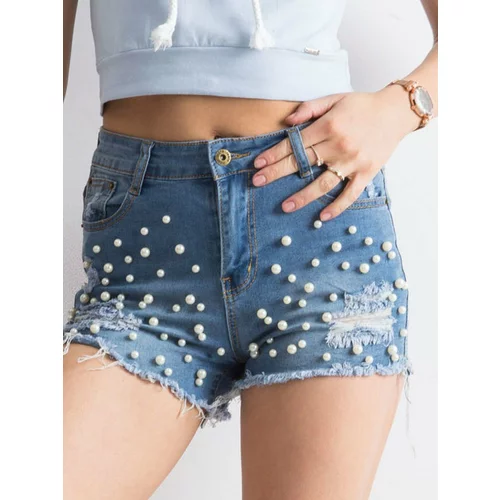 Fashion Hunters Blue jean shorts with pearls