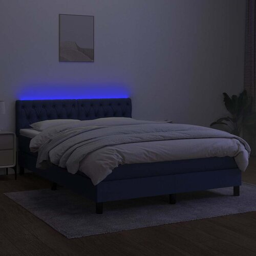  Krevet box spring s madracem LED plavi 140x200 cm od tkanine Slike