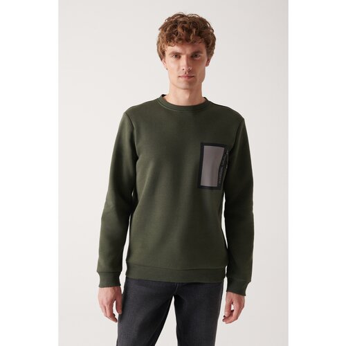 Avva Men's Khaki Crew Neck Fleece Inside 3 Thread Reflective Standard Fit Regular Cut Sweatshirt Slike