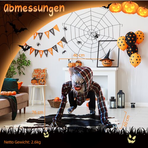 SHX Figura živali Volk sedeci volcji in glava roke animiran Halloween dekoracija Slike