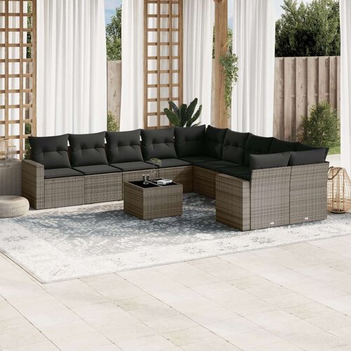 vidaXL 11-dijelni set vrtnih sofa od poliratana s jastucima sivi Cijene