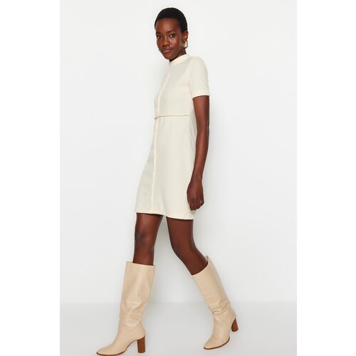 Trendyol Beige A-Line/ Bell Formal Thessaloniki/Knitted Mini Knitted Dress Cene