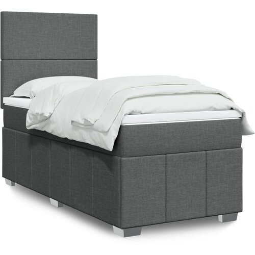 vidaXL Box spring postelja z vzmetnico temno siva 90x200 cm blago Cene