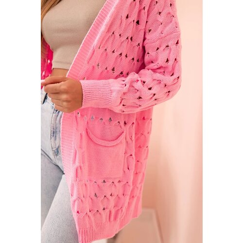 Kesi Włoski Women&amp;#039;s openwork cardigan with pockets light pink Slike