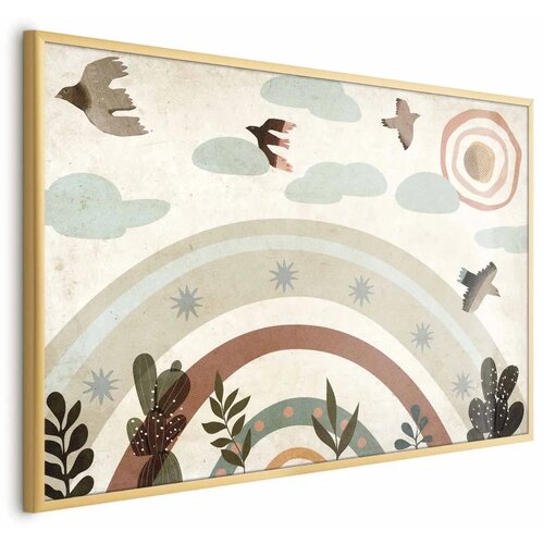  Plakat - Rainbow and Birds 60x40 Zlatni okvir Cene