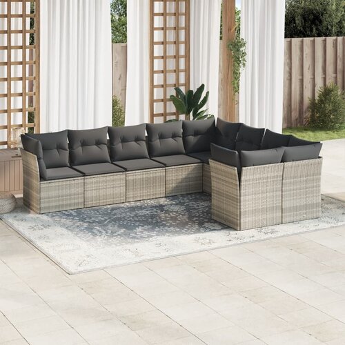 vidaXL 9-dijelni set vrtnih sofa od poliratana s jastucima svjetlosivi Cijene
