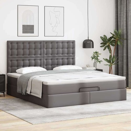 VidaXL Otomanski okvir kreveta s madracem sivi 180x200cm umjetna koža Slike