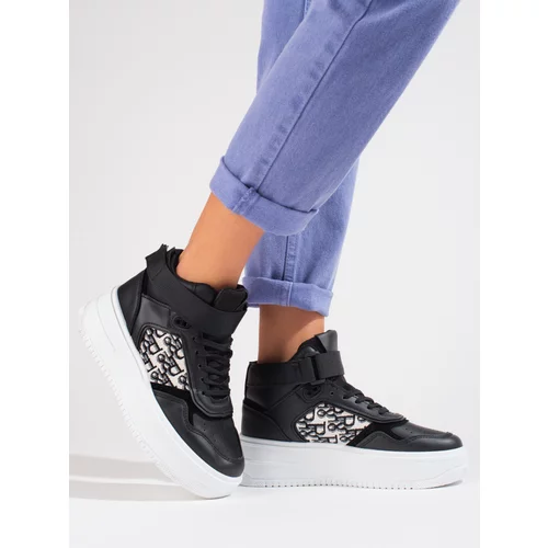 SHELOVET Women's High Platform Sneakers Black