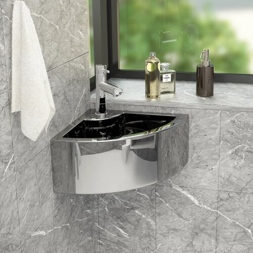 The Living Store Umivalnik z odprtino za odtekanje 45x32x12,5cm keramičen srebrn - Umivalnik, (21493859) Slike