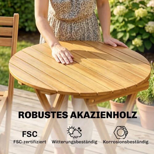 Set od 3 drvene balkonske garniture sklopivi vrtni namje&amp;scaron;taj okrugli stol 2 stolice jastuci Slike