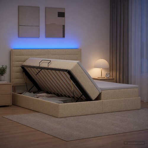  LED krevet za pohranu s madracem Krem 180 x 200 cm Tkanina Slike