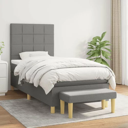  Box spring postelja z vzmetnico temno siva 90x200 cm blago, (20790160)