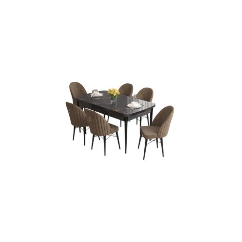 Hanah home Set Trpezarijski sto i 6 stolica Roza, Smeđe-crna Cijene