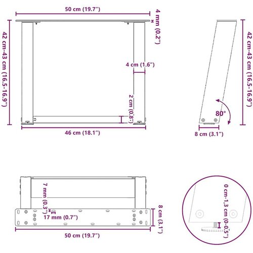  Noge za stolić U-oblika 2 kom bijele 50x(42-43) cm čelik Slike