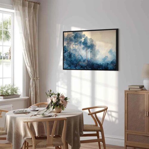  Slika - Landscape with Trees in Illustrative Style Fairy-Tale Blue Forest 90x60 U crnom drvenom okviru Slike