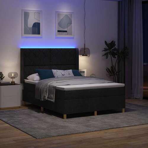  Krevet s opruga kutije s LED trakama Crna 140 x 190 cm tkanina Slike