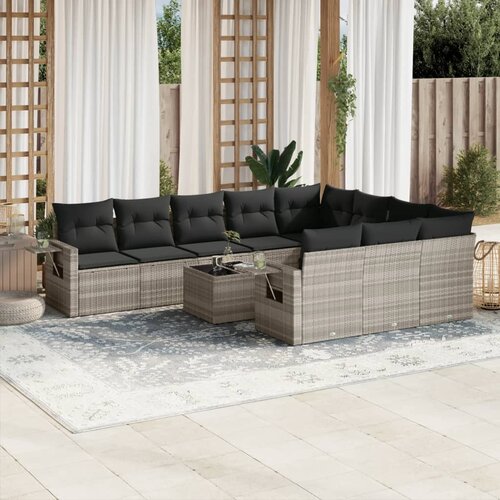 vidaXL 11-dijelni set vrtnih sofa poliratan s jastucima svijetlosivi Cijene